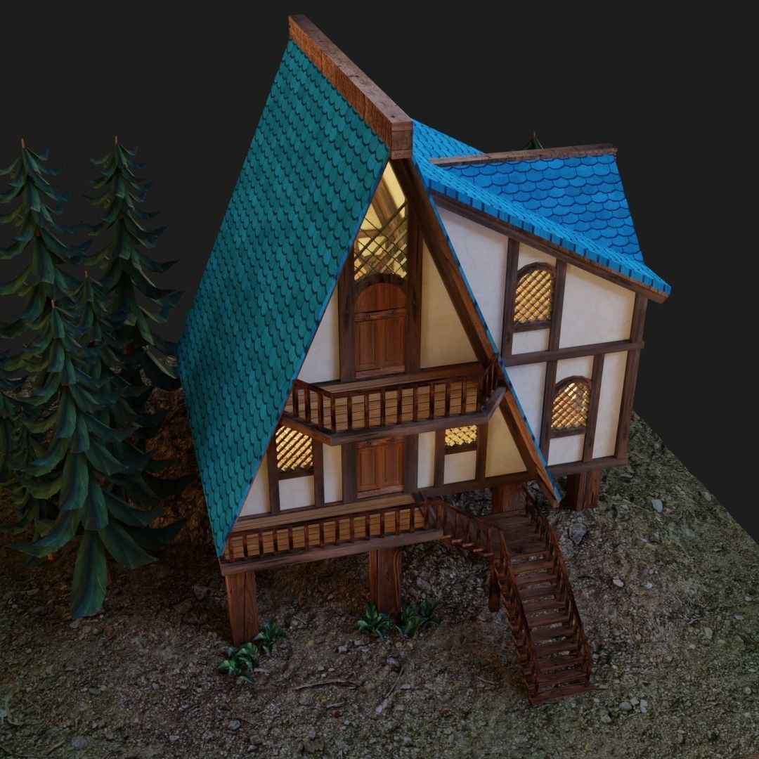 Stylish Medieval House Low-poly 3D model_12