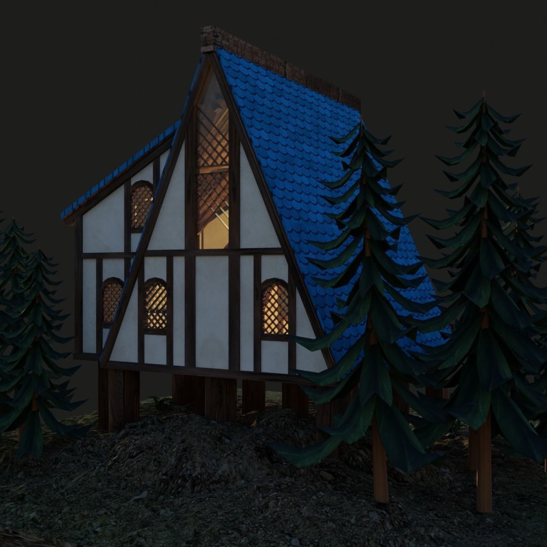 Stylish Medieval House Low-poly 3D model_8