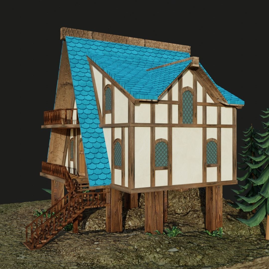 Stylish Medieval House Low-poly 3D model_4