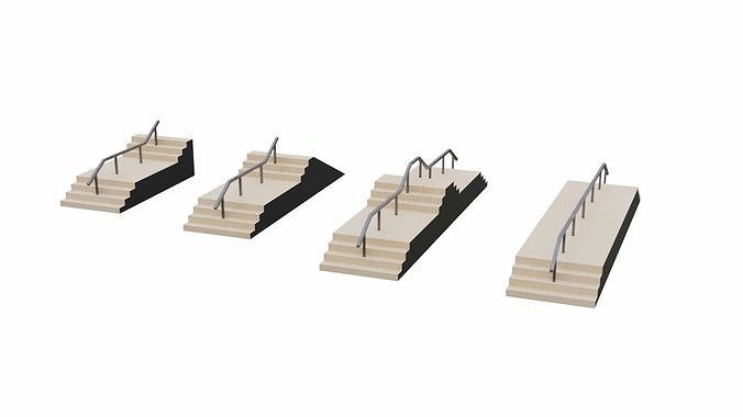 Skatepark Stair Grinds Collection Low-poly 3D model