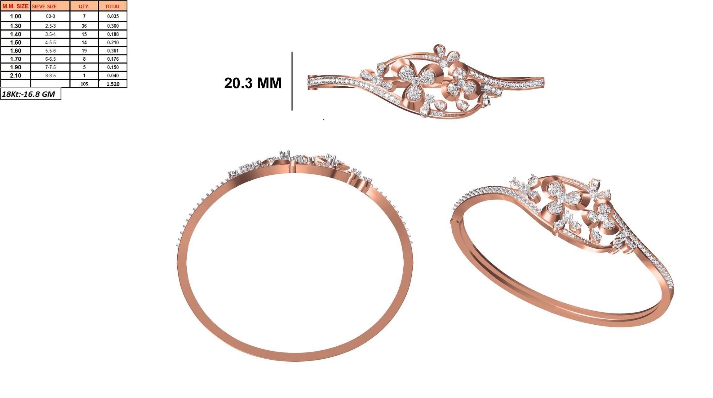 Women Bangle Bracelet STL JCD Details 3D print model_1