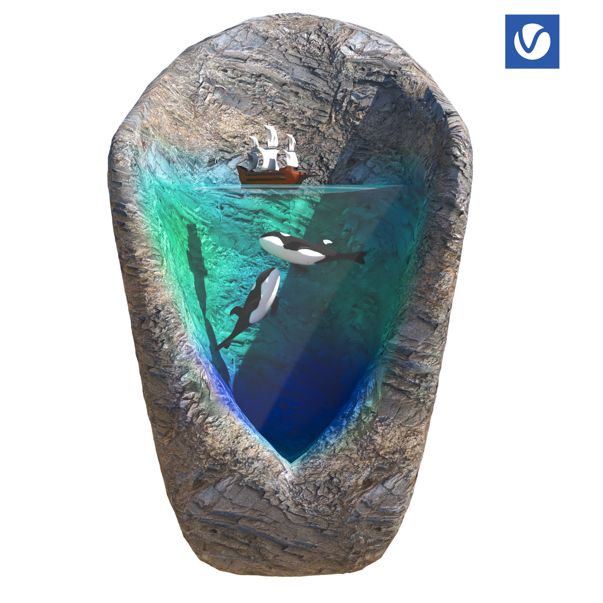 whale rock Low-poly 3D model_1