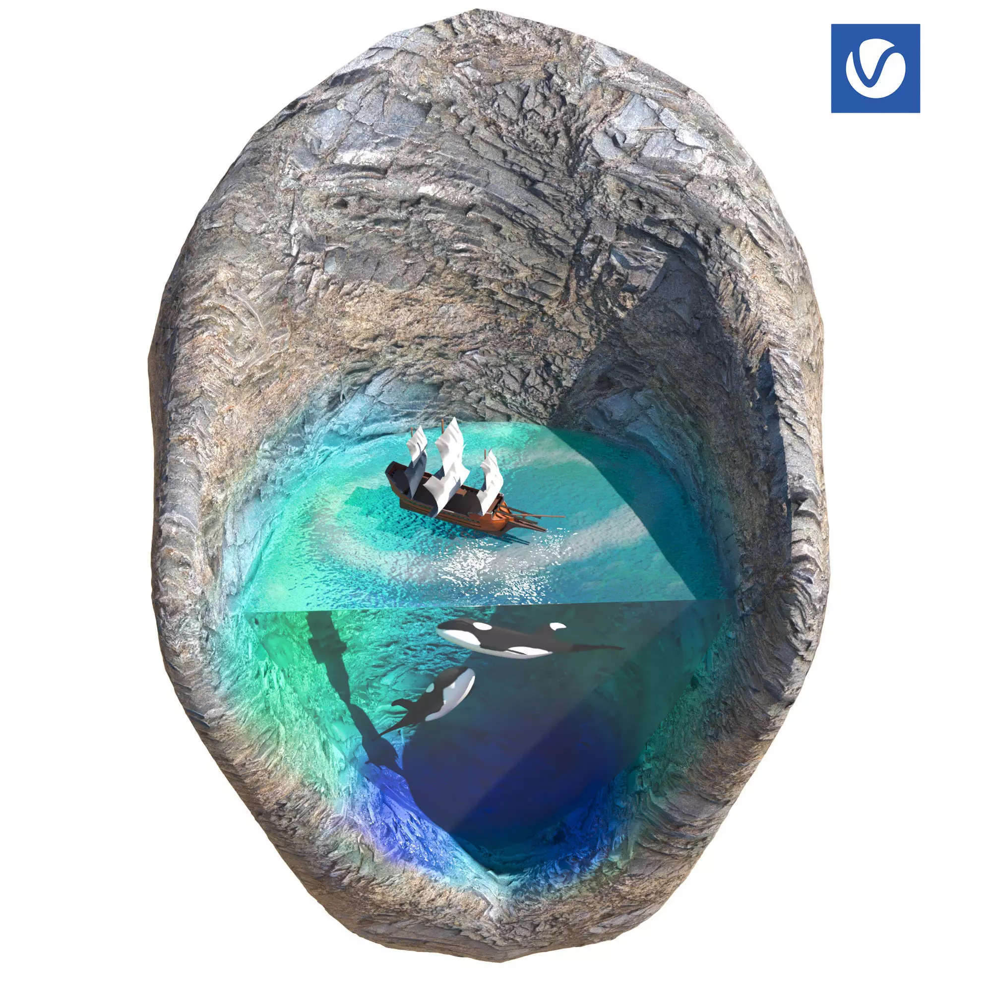 whale rock Low-poly 3D model_0