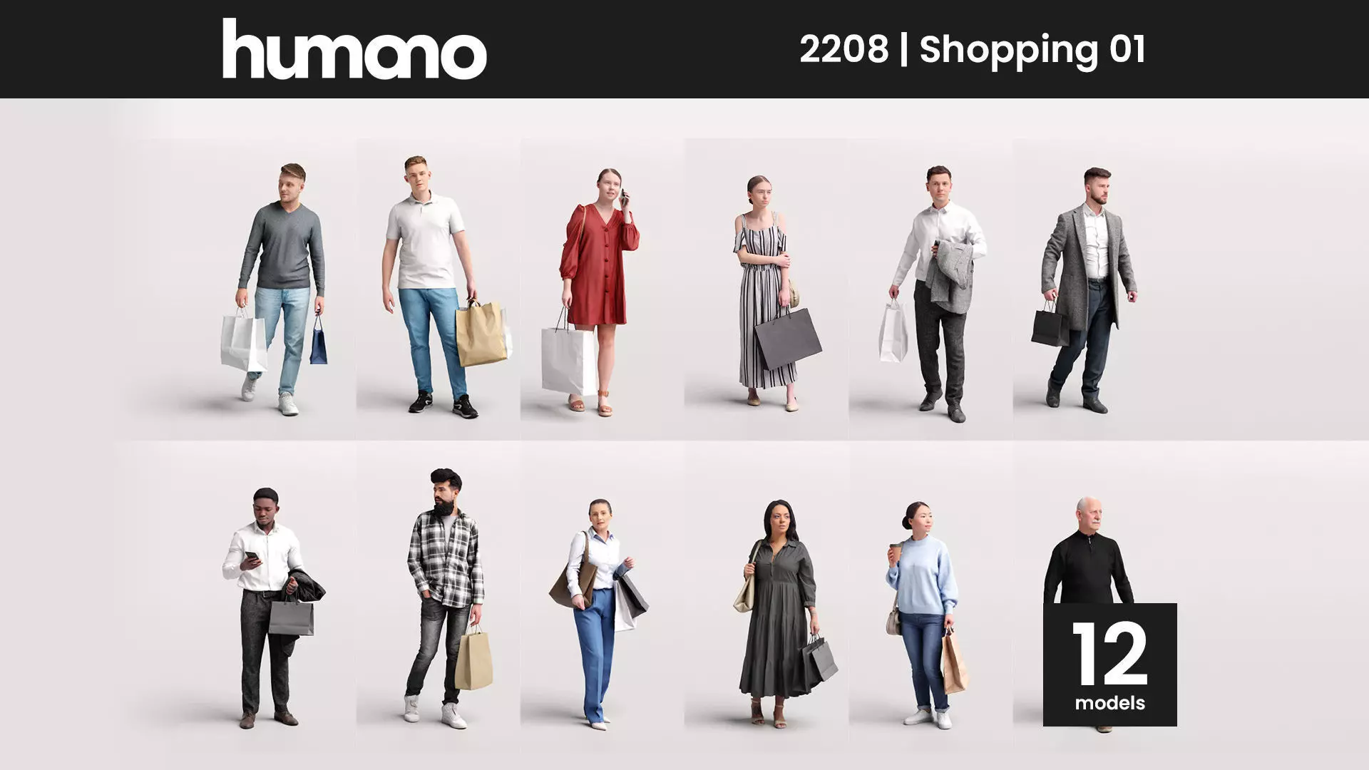 Humano 12- Collection 2208 - SHOPPING PEOPLE - 12 x 3D models  3D model_0