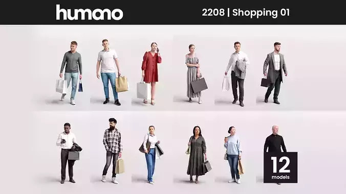 Humano 12- Collection 2208 - SHOPPING PEOPLE - 12 x 3D models  3D model