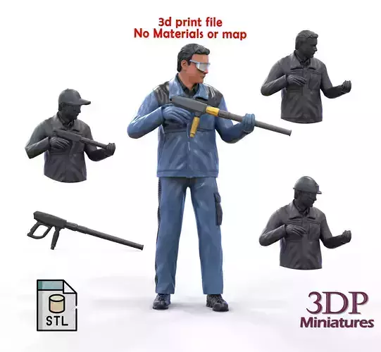 N5 Carwash worker with High-Pressure or Foam Gun Machine 3D print model
