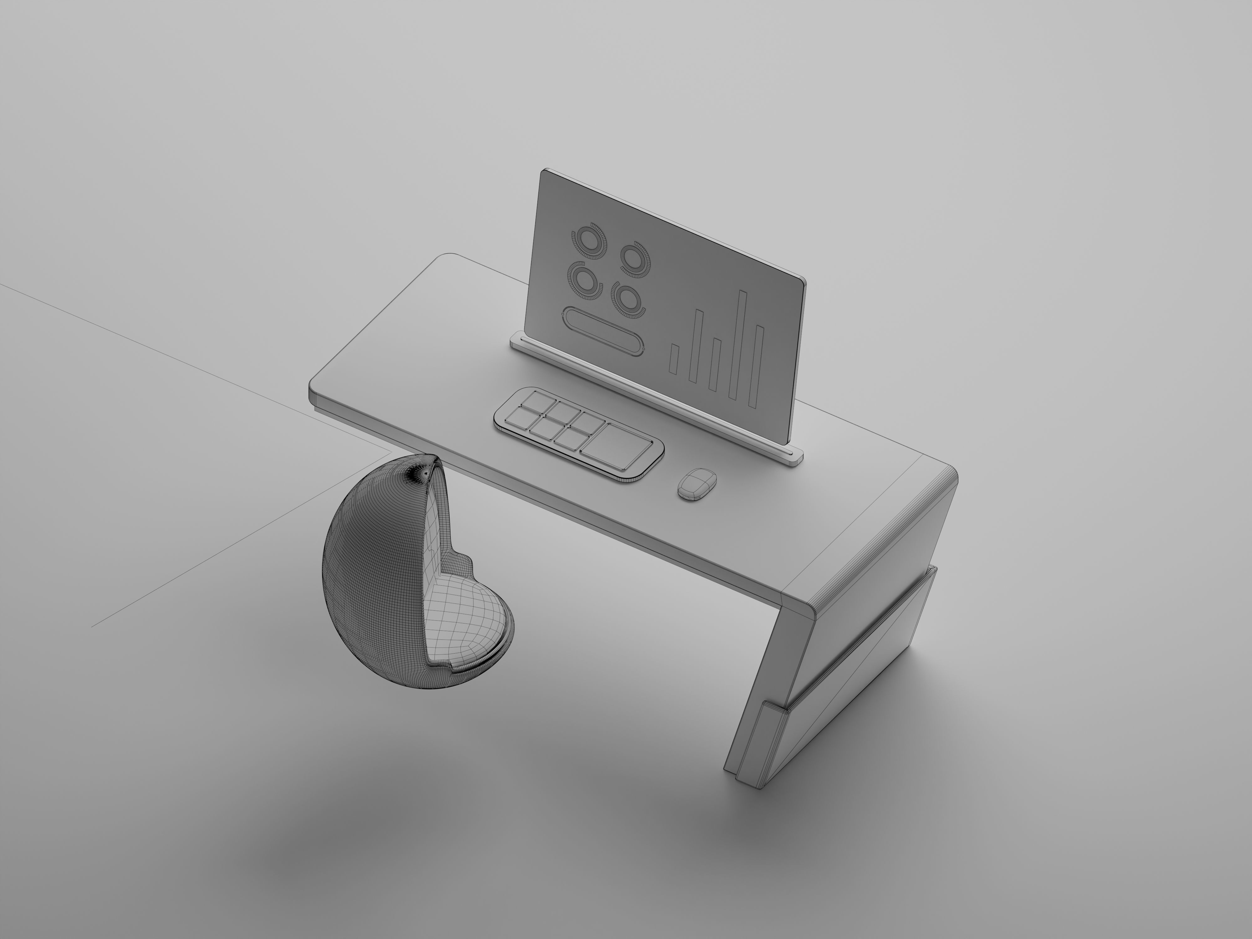 Sci-fi workspace 3D model_4
