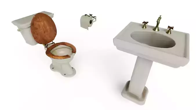 Realistic Grimy Bathroom Set toilet and sink