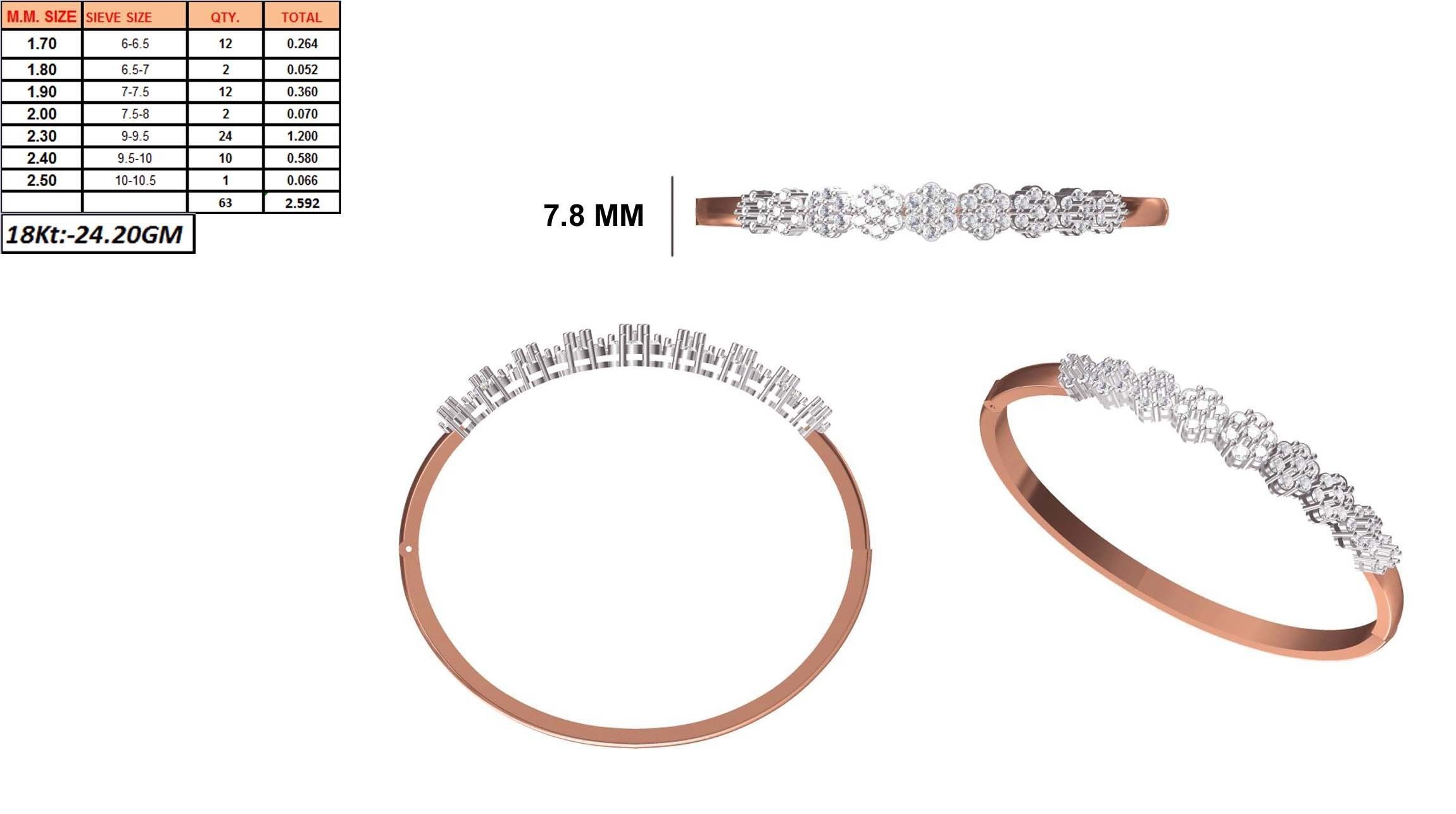 Women Bangle Bracelet STL JCD Details 3D print model_1