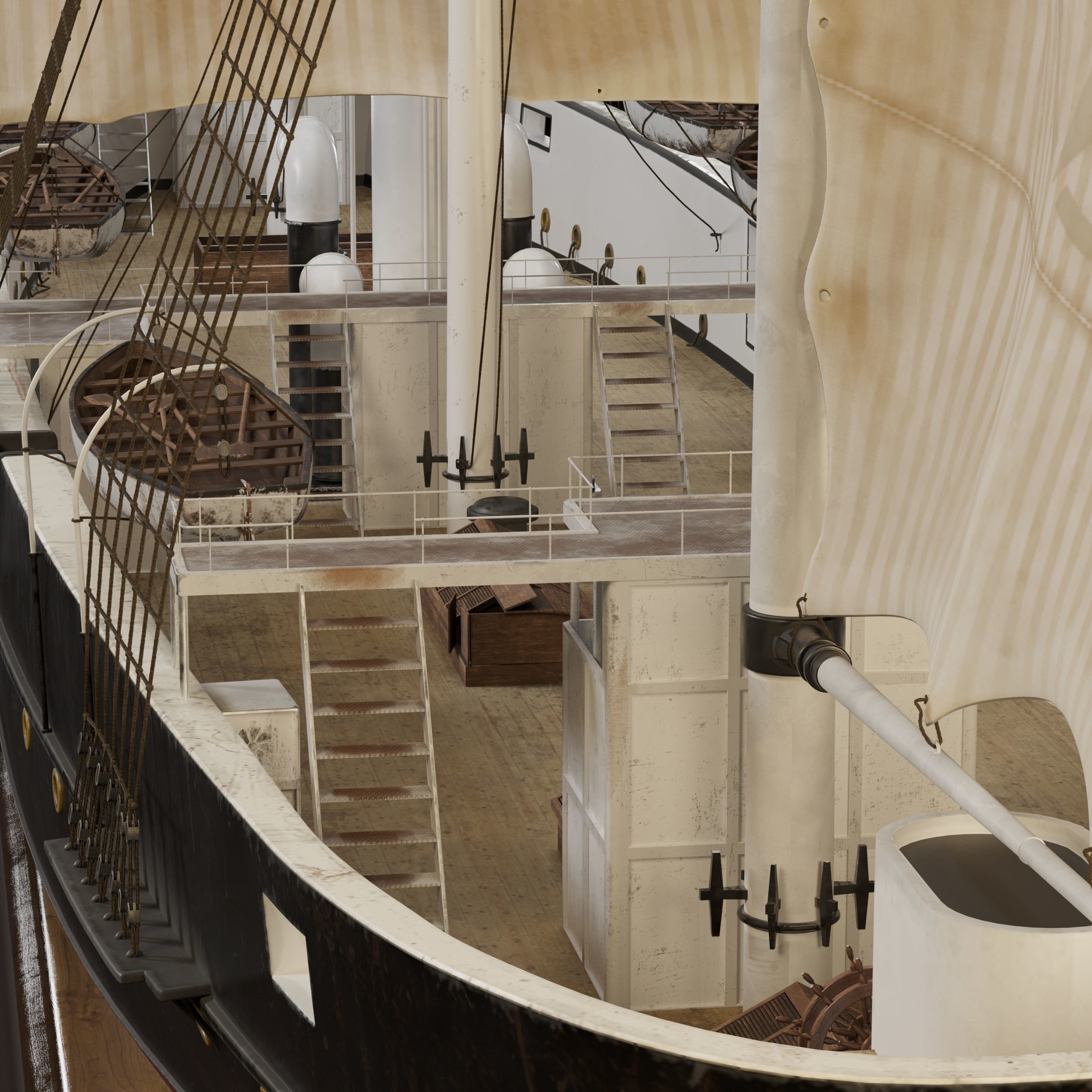 Steamsail Hartford Sail Warship 3D model_4
