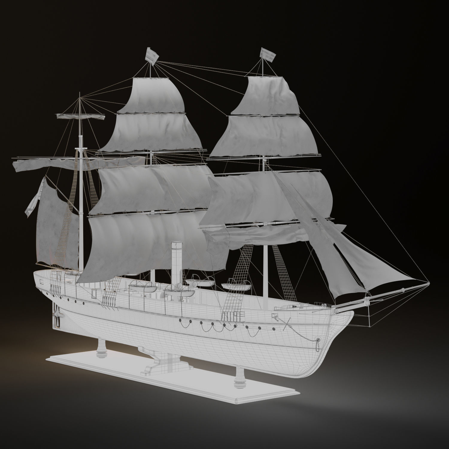 Steamsail Hartford Sail Warship 3D model_9