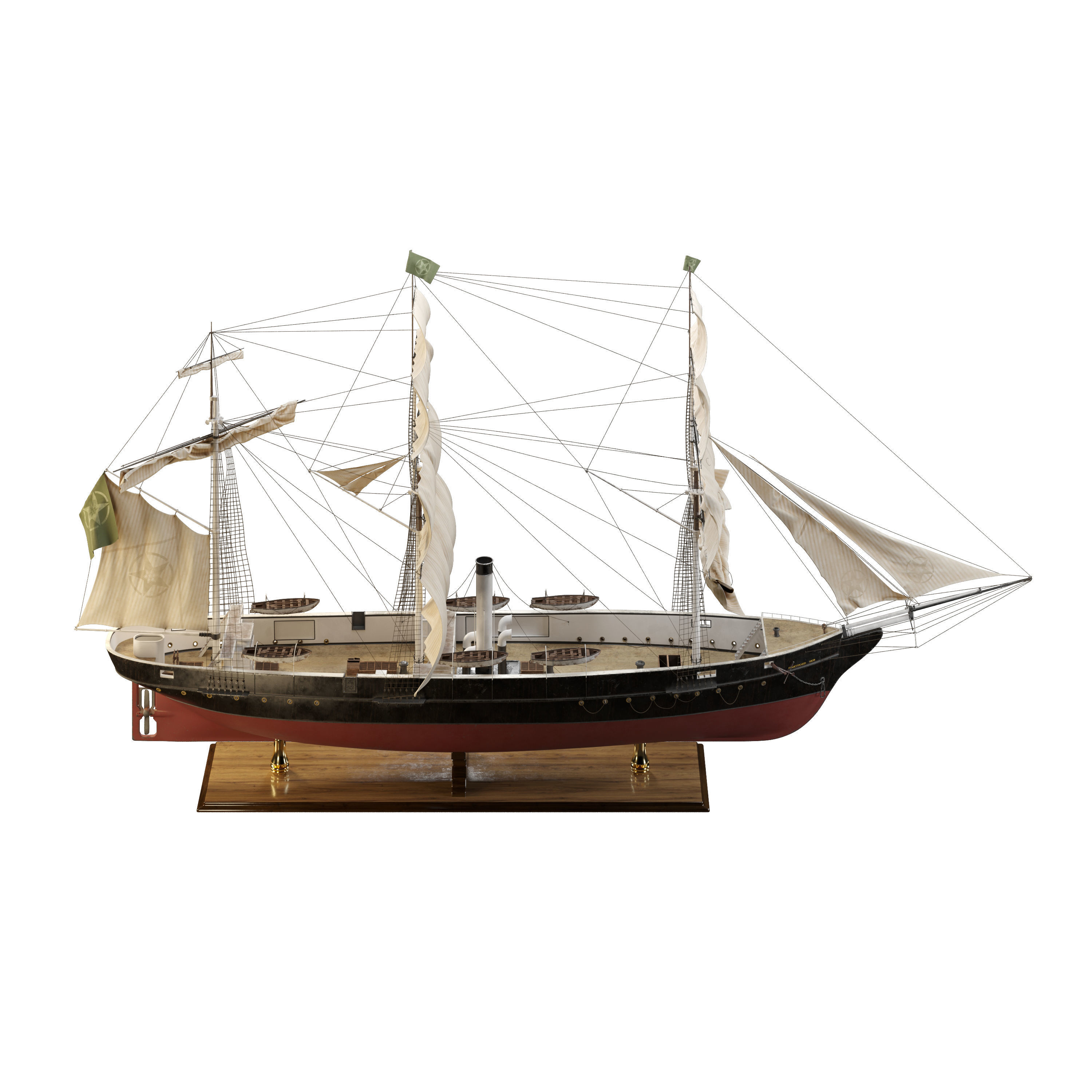 Steamsail Hartford Sail Warship 3D model_1