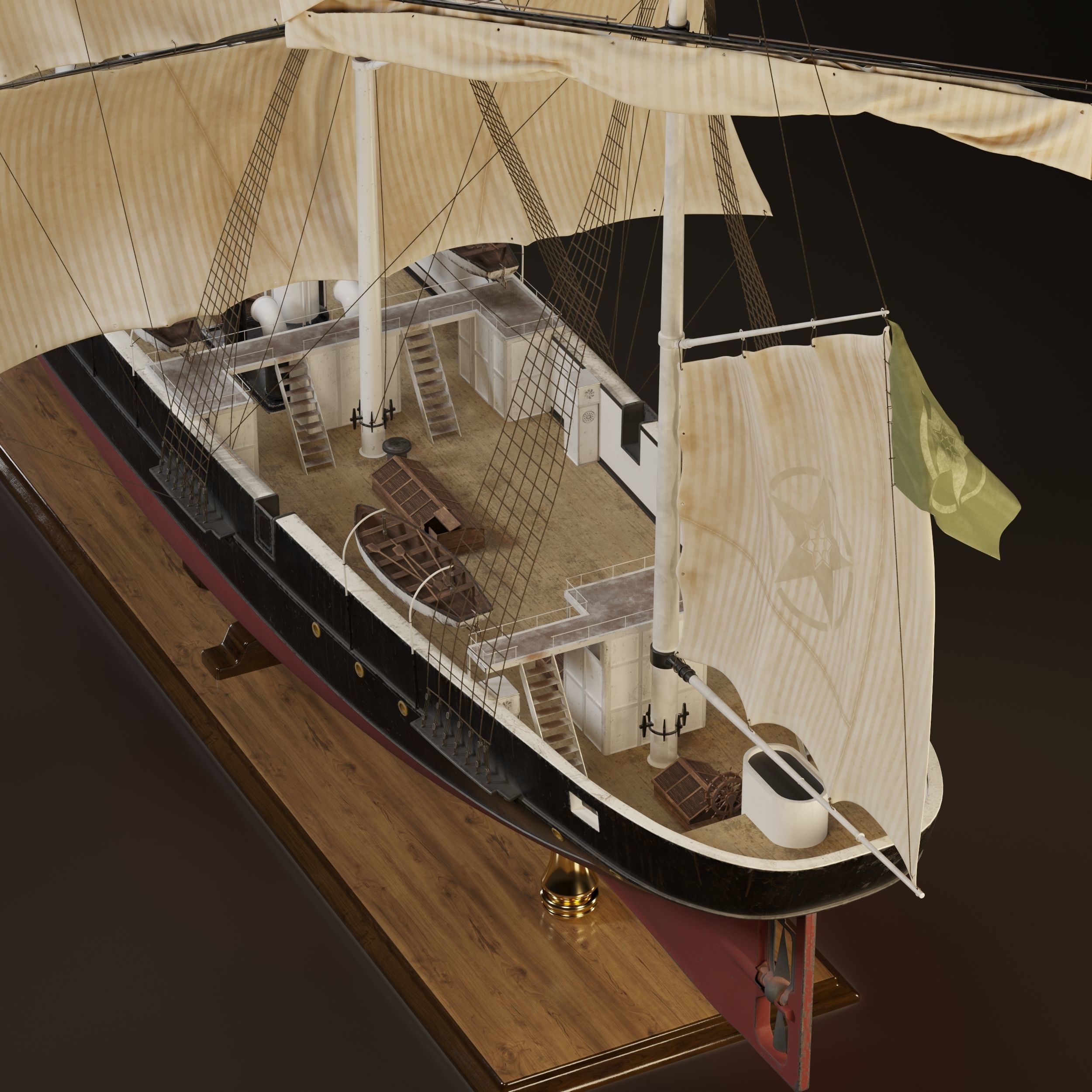 Steamsail Hartford Sail Warship 3D model_3