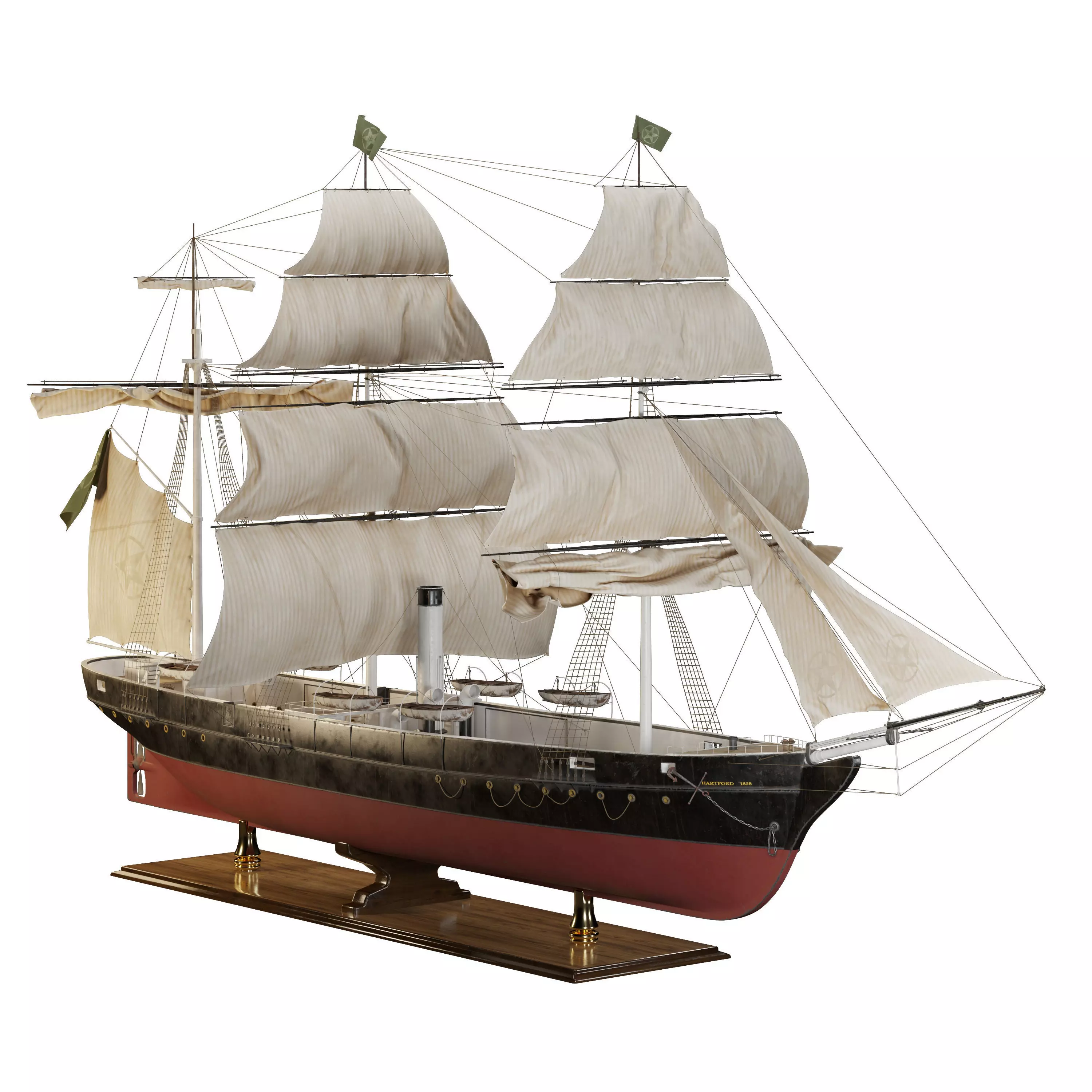 Steamsail Hartford Sail Warship 3D model_0