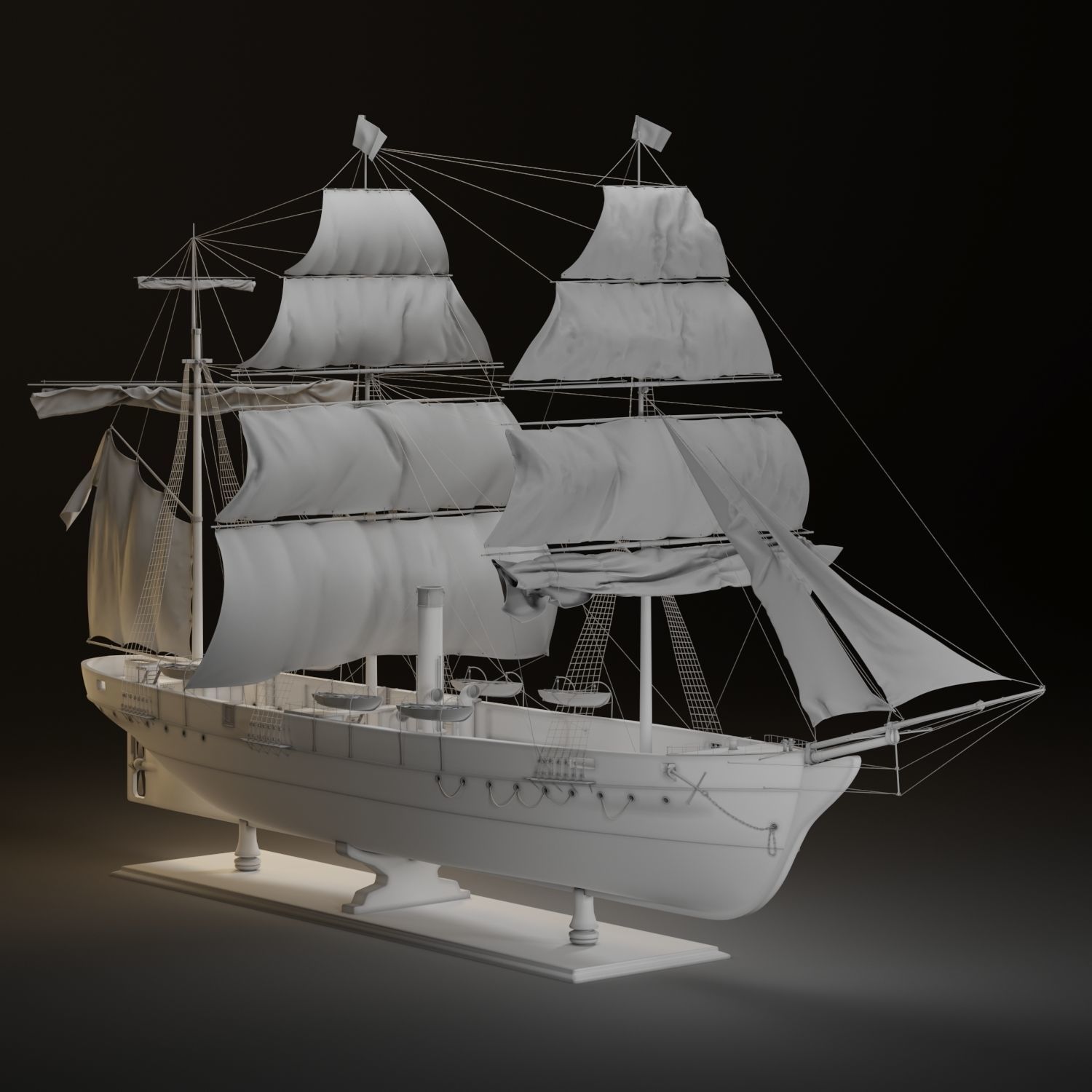 Steamsail Hartford Sail Warship 3D model_8