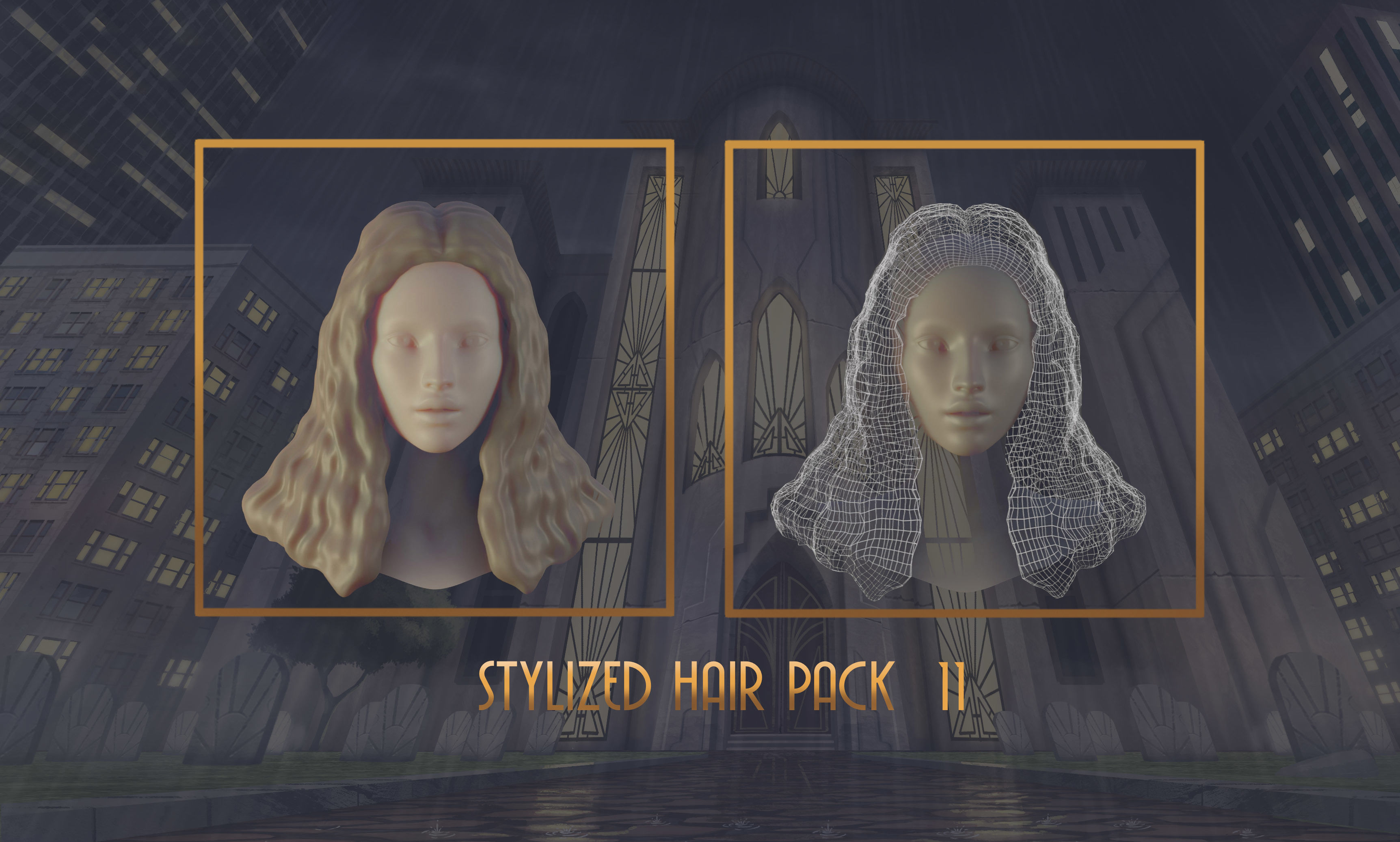 Stylized Hair with Handpainted Textures 11 Female Low-poly 3D model_5