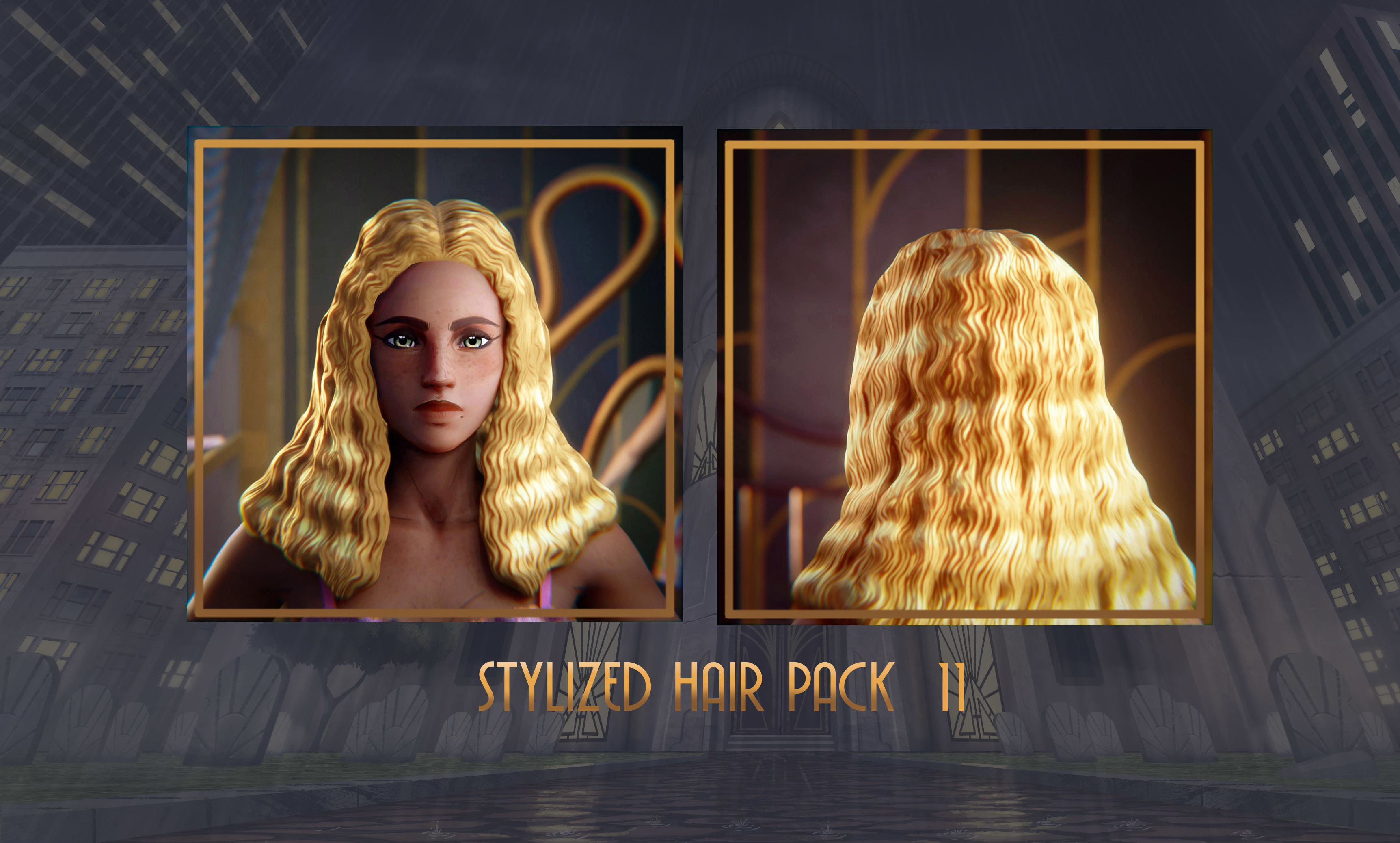 Stylized Hair with Handpainted Textures 11 Female Low-poly 3D model_2