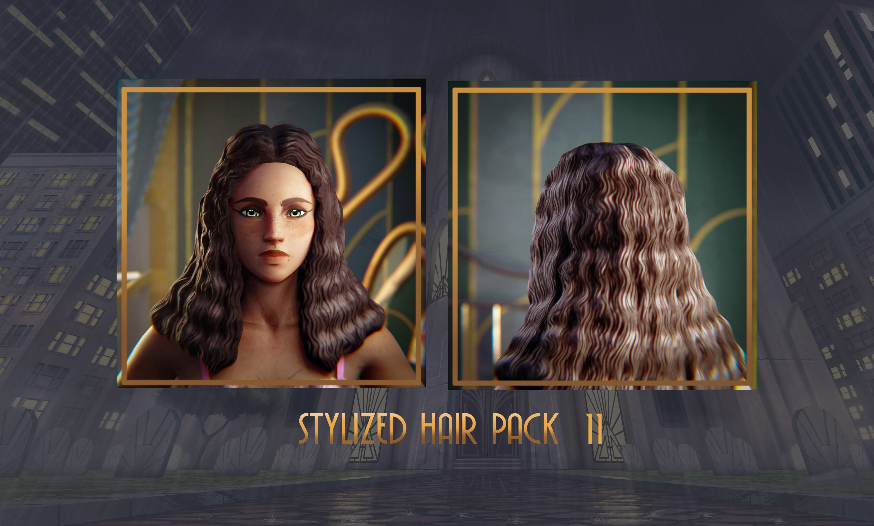 Stylized Hair with Handpainted Textures 11 Female Low-poly 3D model_3