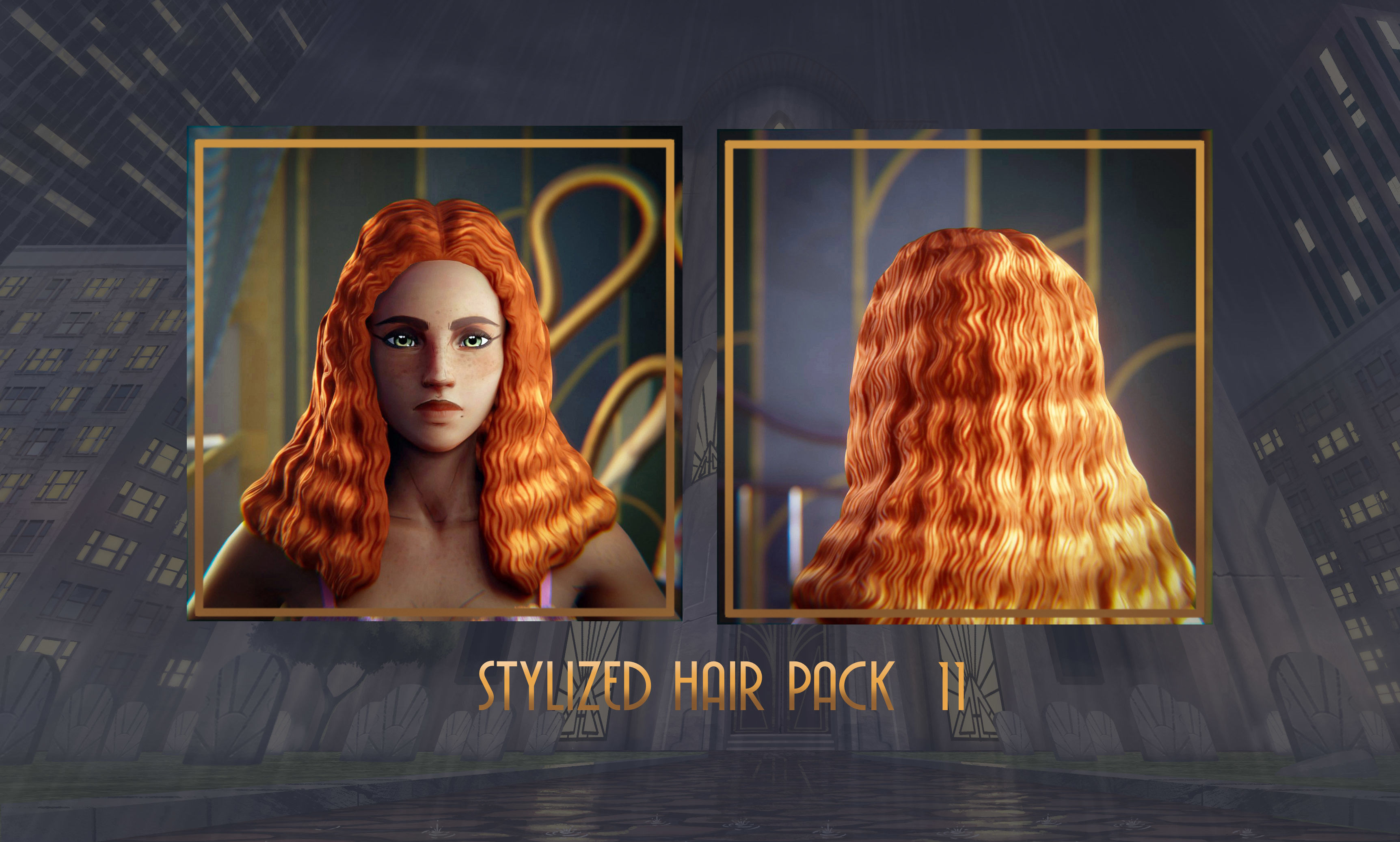 Stylized Hair with Handpainted Textures 11 Female Low-poly 3D model_4