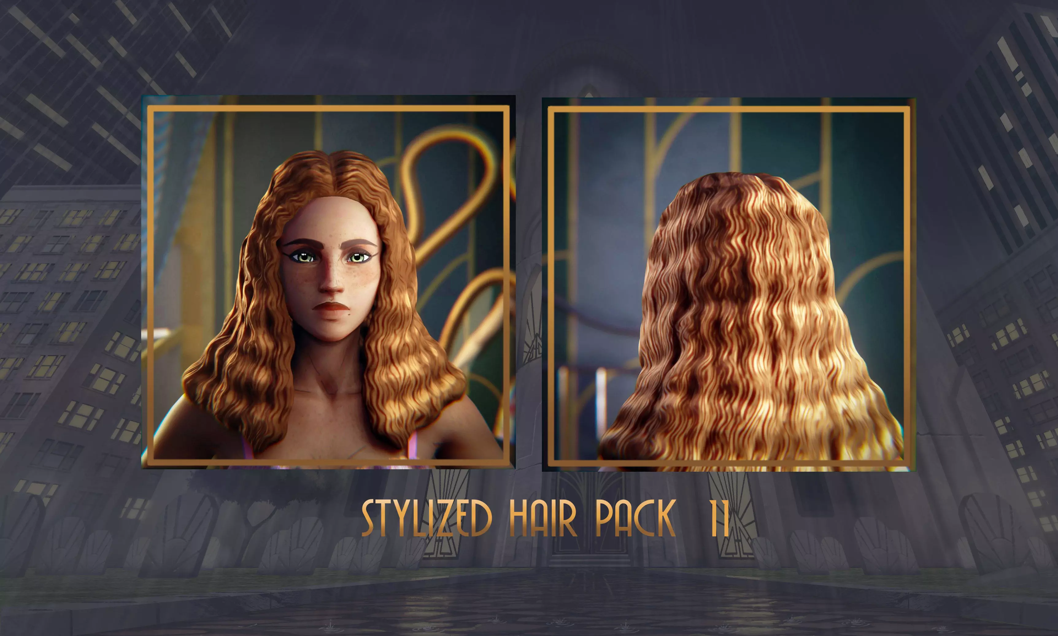 Stylized Hair with Handpainted Textures 11 Female Low-poly 3D model_0