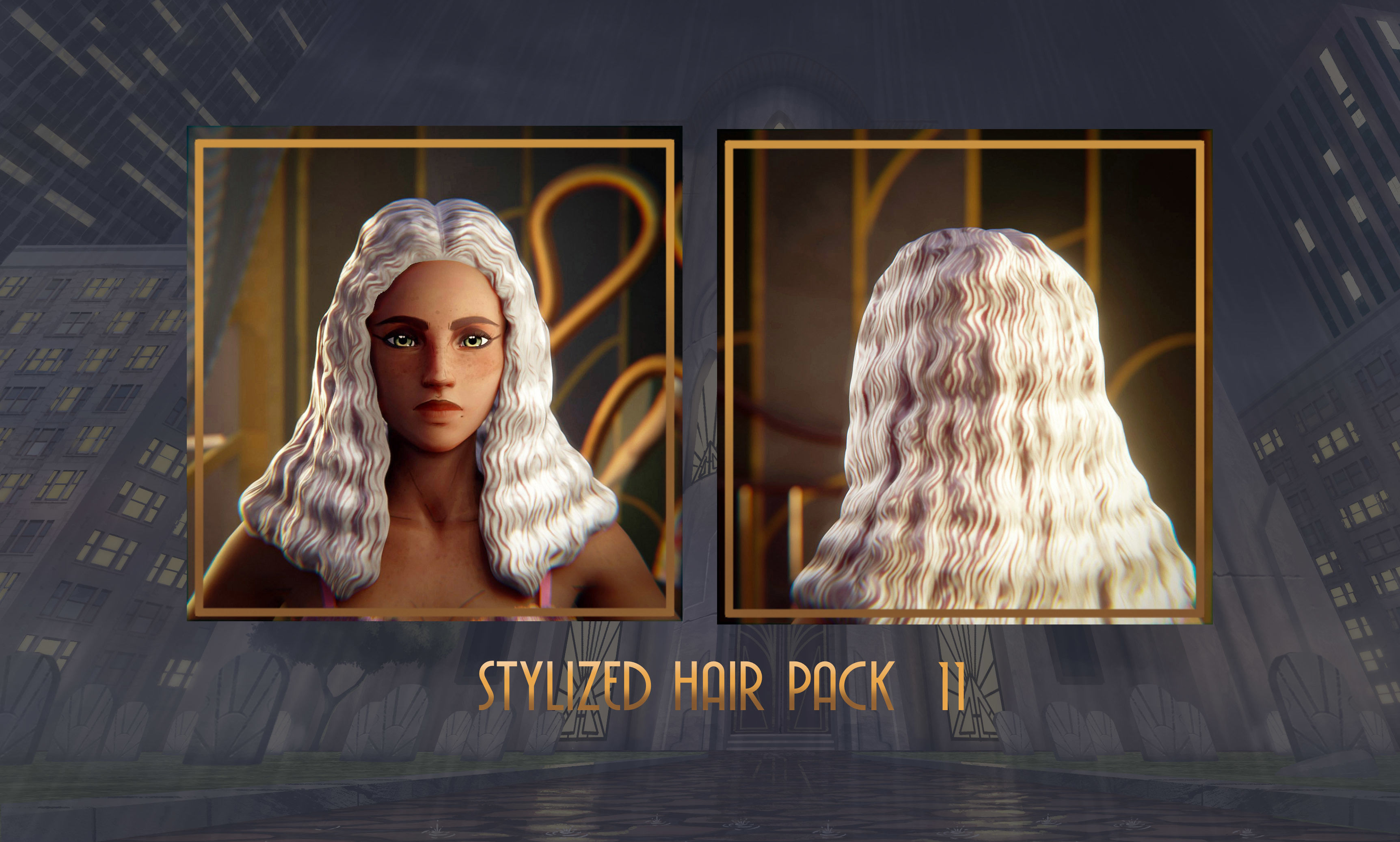 Stylized Hair with Handpainted Textures 11 Female Low-poly 3D model_1