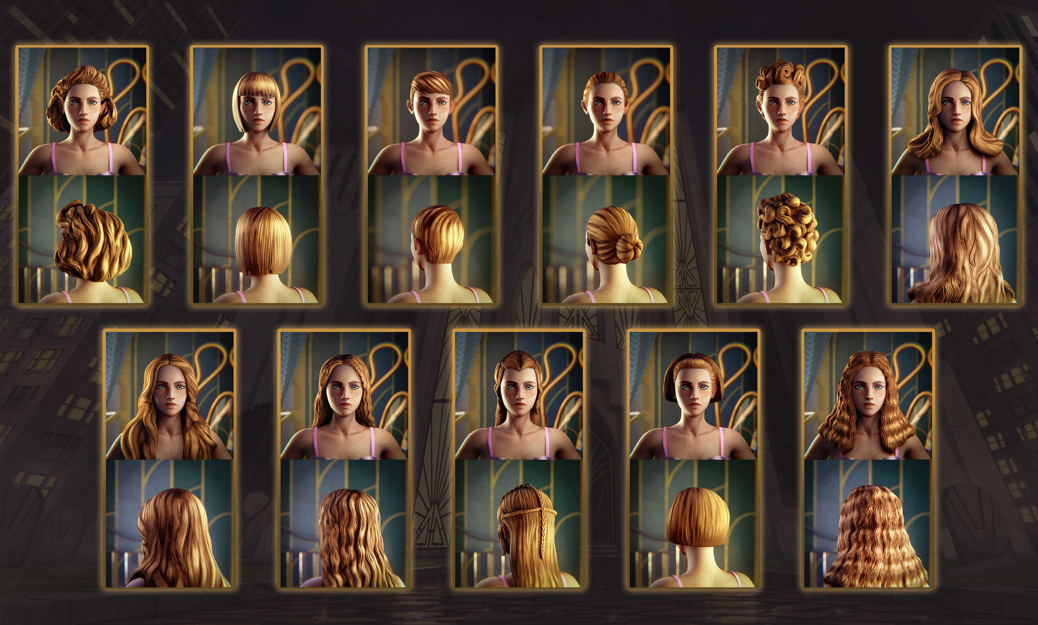 Stylized Hair with Handpainted Textures Female Bundle Low-poly 3D model_2