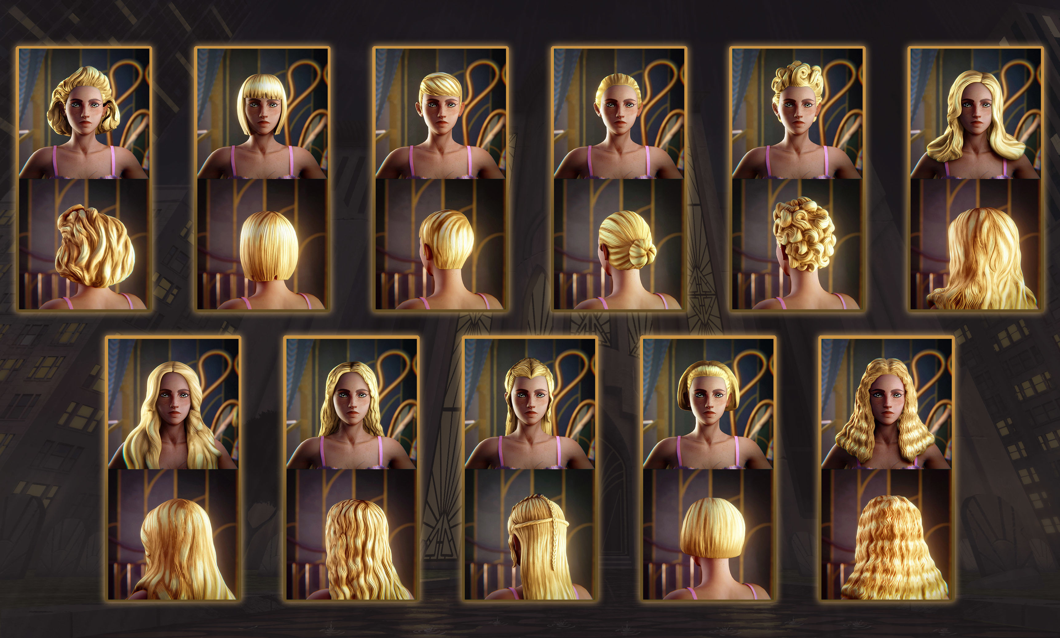 Stylized Hair with Handpainted Textures Female Bundle Low-poly 3D model_7