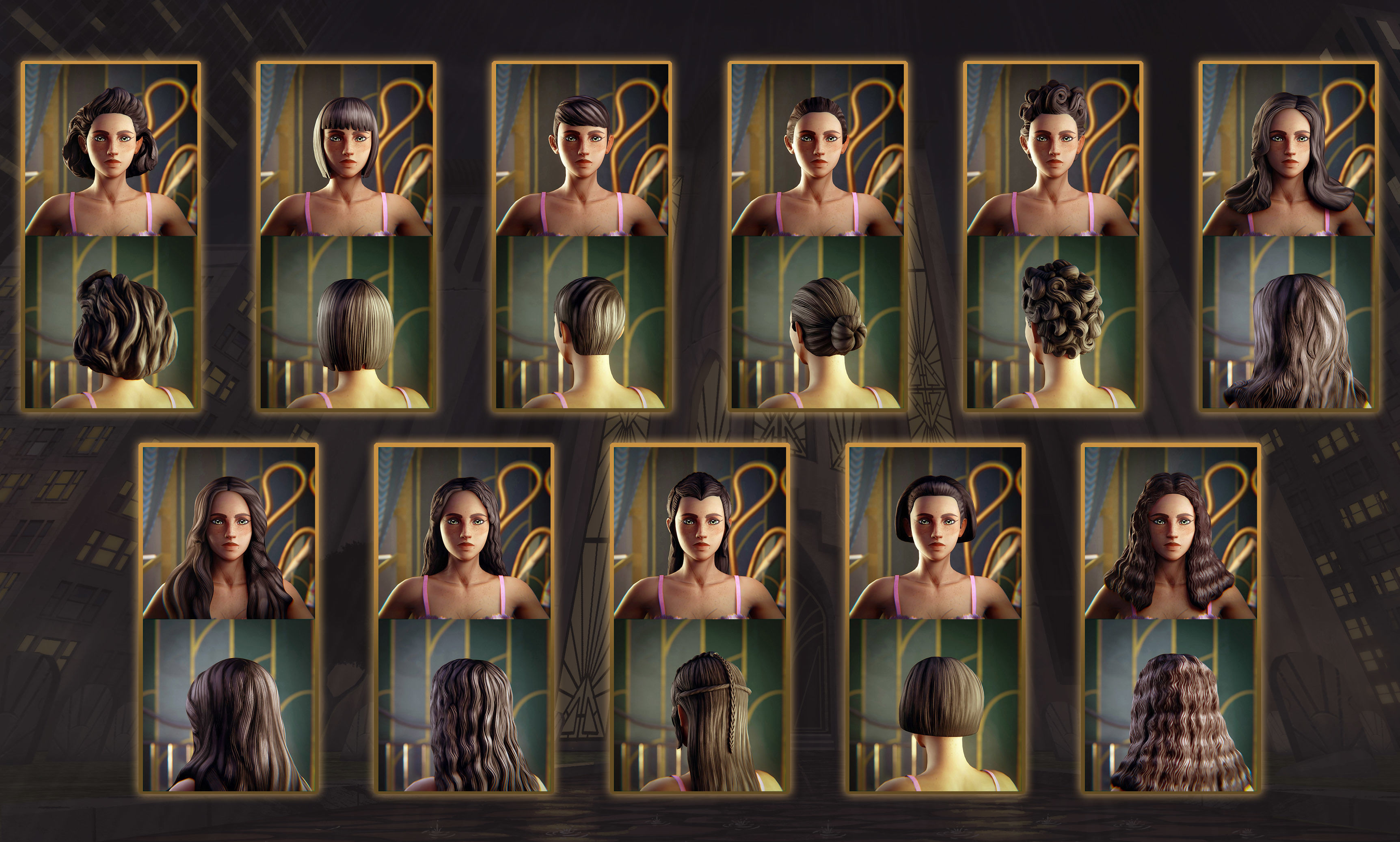 Stylized Hair with Handpainted Textures Female Bundle Low-poly 3D model_1