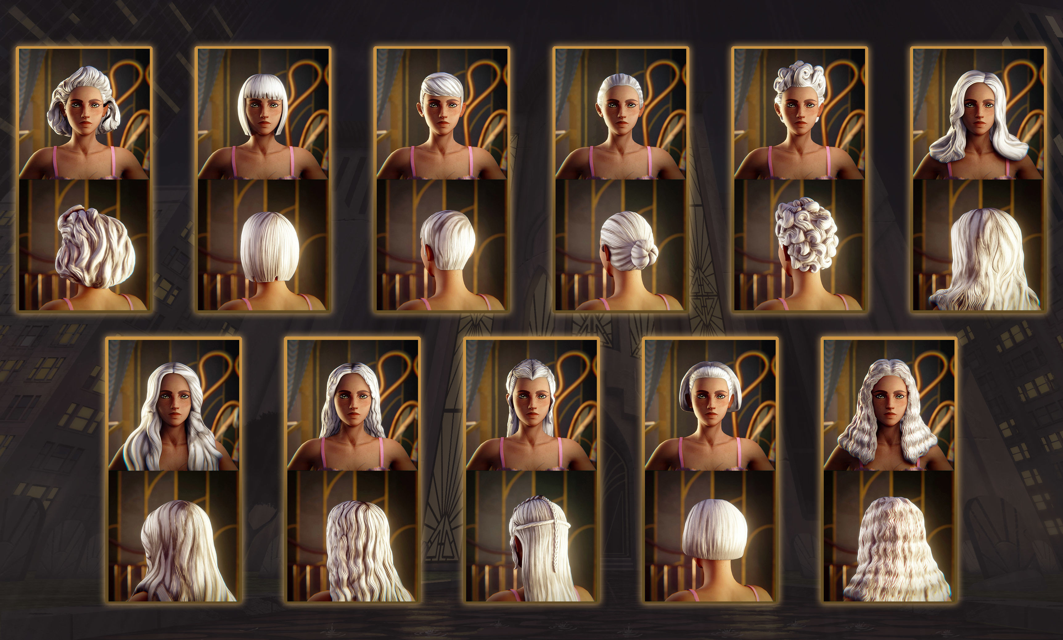 Stylized Hair with Handpainted Textures Female Bundle Low-poly 3D model_6