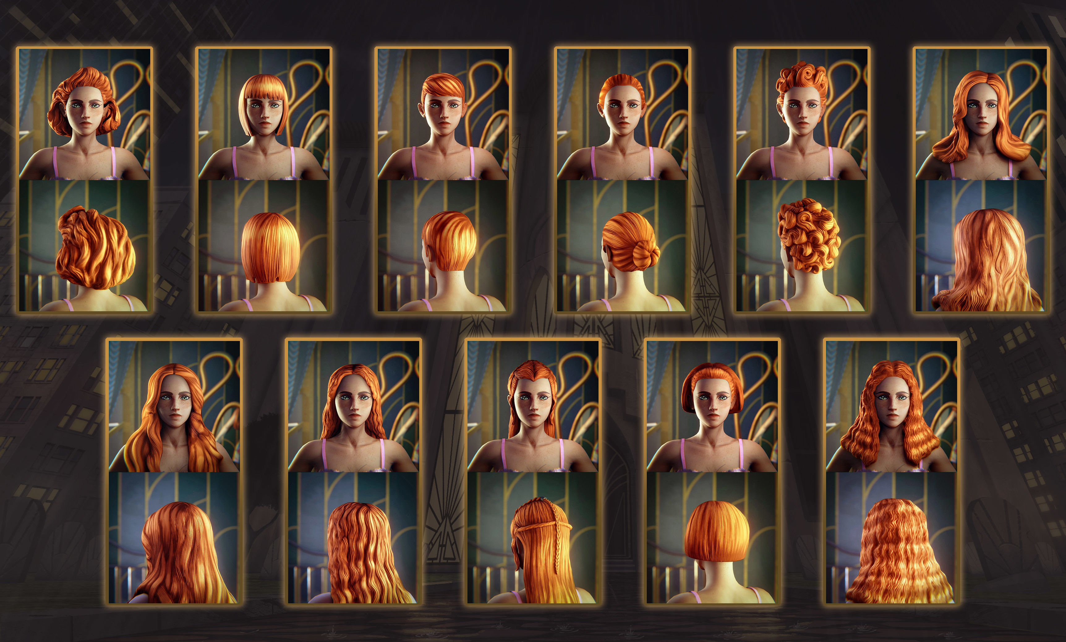 Stylized Hair with Handpainted Textures Female Bundle Low-poly 3D model_3