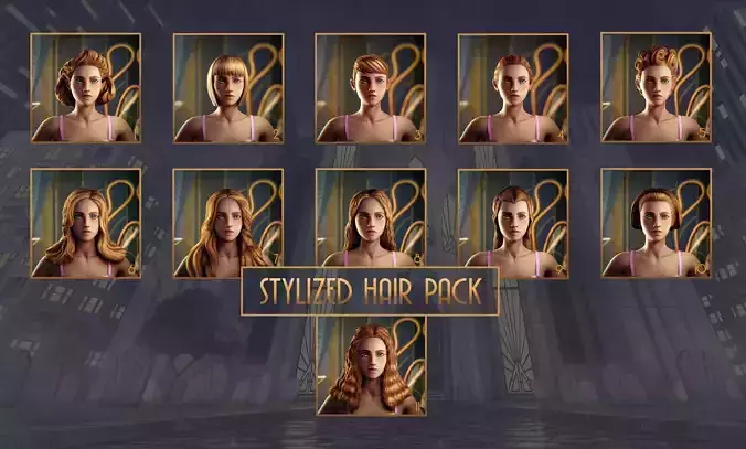 Stylized Hair with Handpainted Textures Female Bundle Low-poly 3D model Stylized Hair with Handpainted Textures Female Bundle Low-poly 3D model