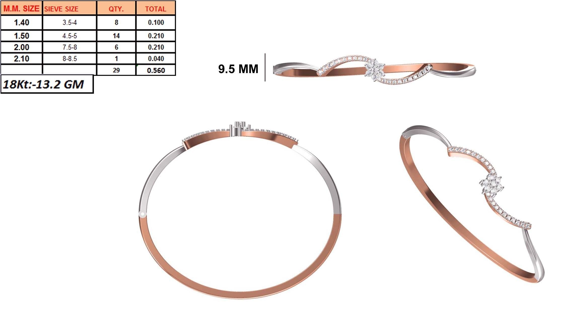 Women Bangle Bracelet STL JCD Details 3D print model_1