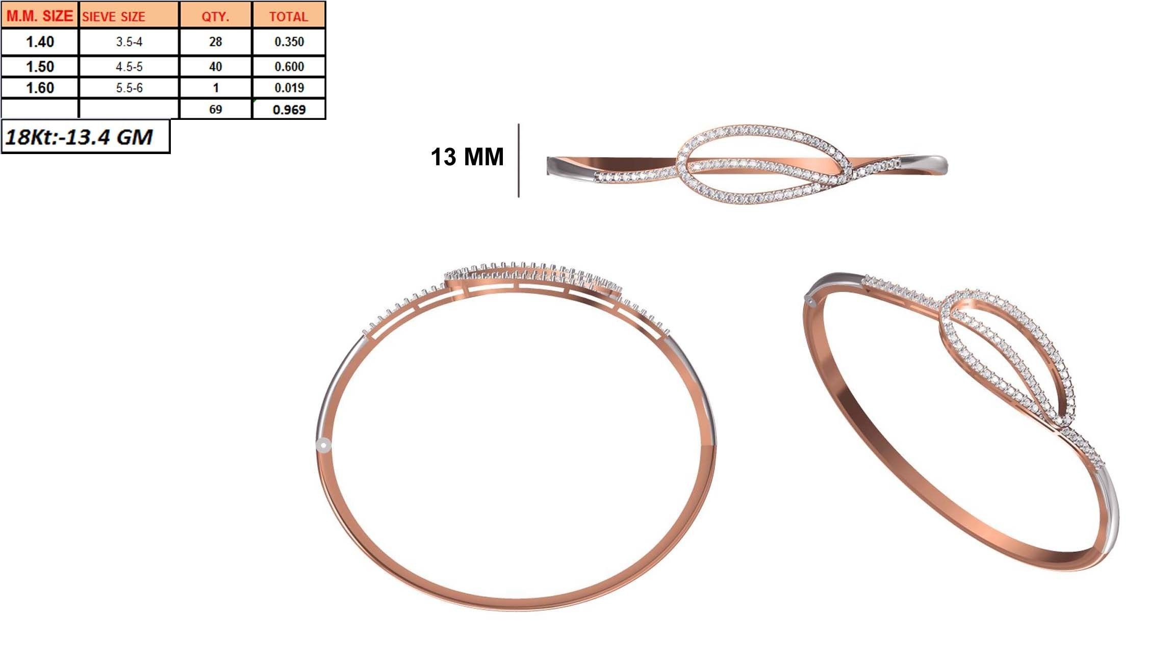 Women Bangle Bracelet STL JCD Details 3D print model_1