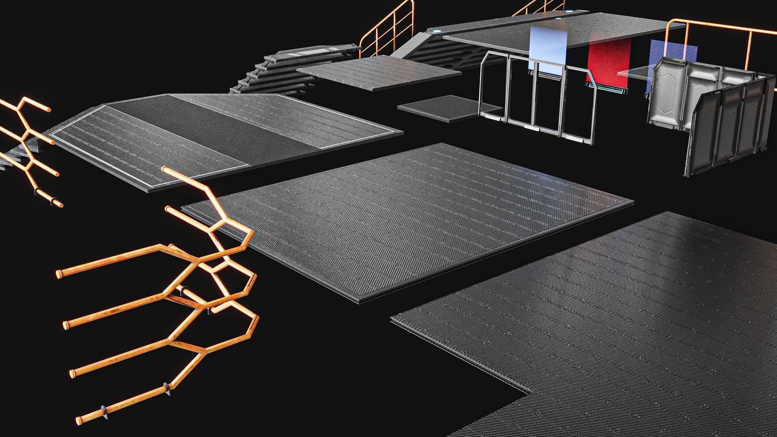 Sci-fi Staircase And floor plate Pack Low-poly 3D model_6
