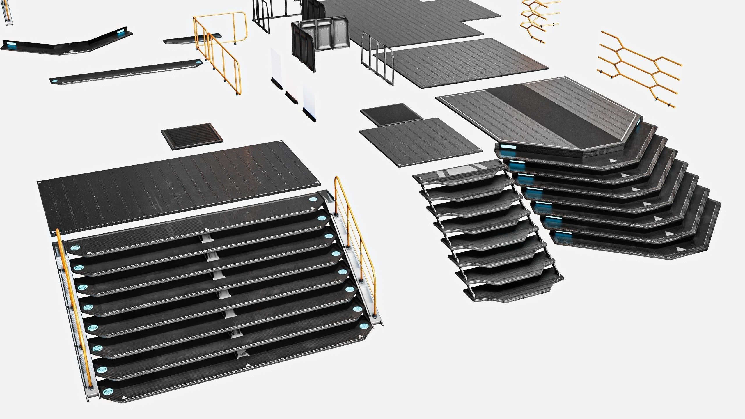 Sci-fi Staircase And floor plate Pack Low-poly 3D model_1