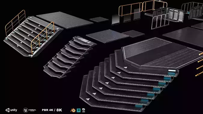 Sci-fi Staircase And floor plate Pack Low-poly 3D model