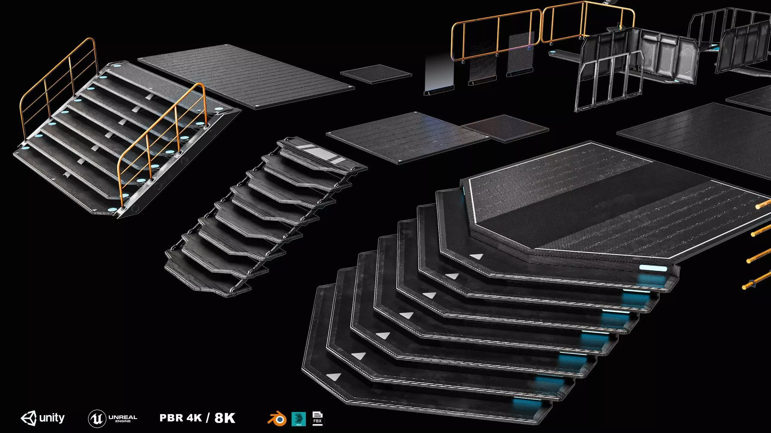 Sci-fi Staircase And floor plate Pack Low-poly 3D model_0