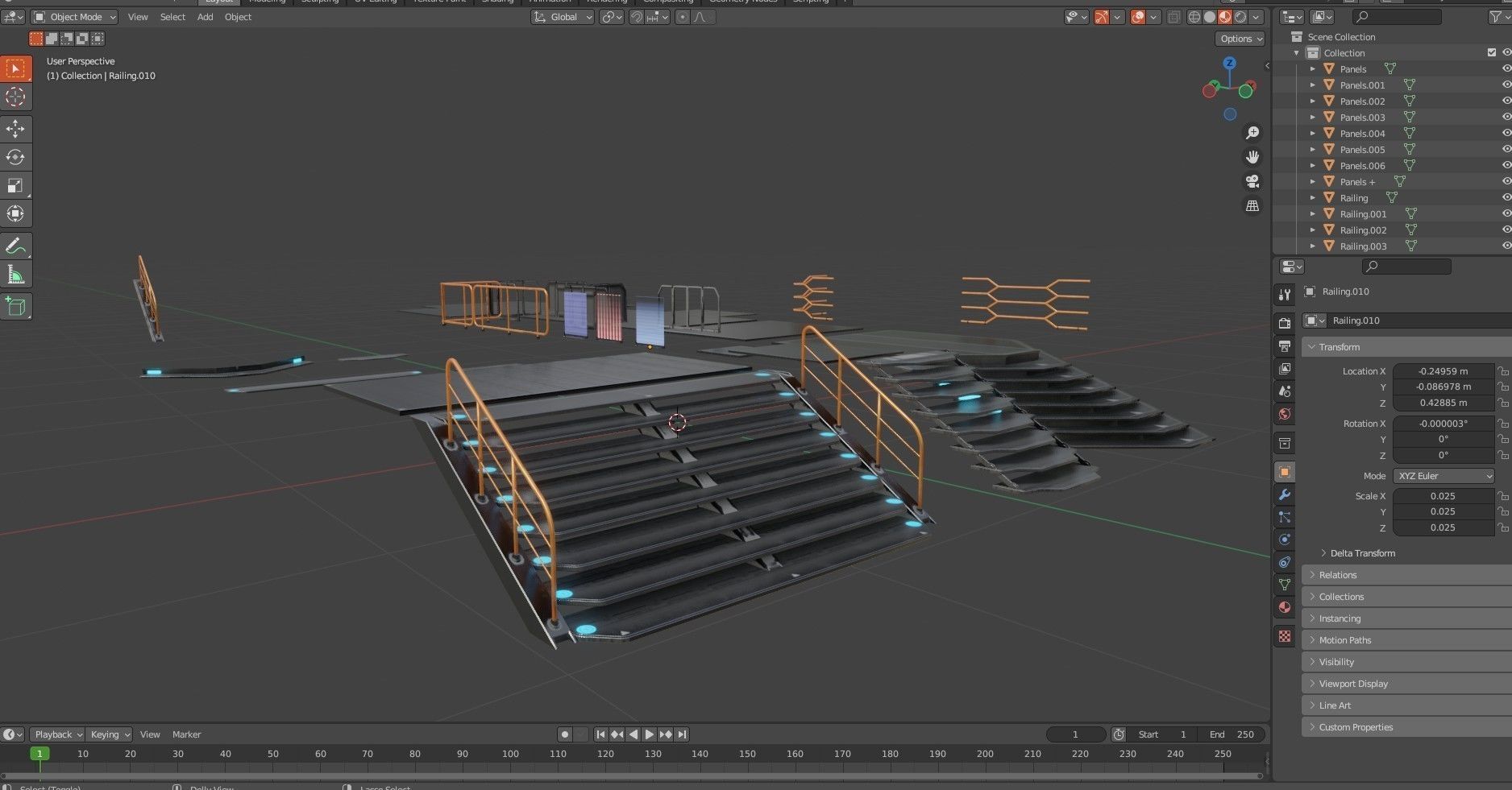 Sci-fi Staircase And floor plate Pack Low-poly 3D model_19
