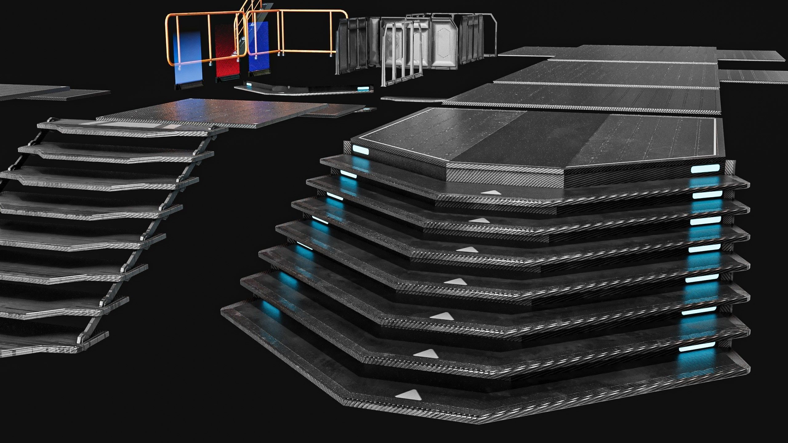 Sci-fi Staircase And floor plate Pack Low-poly 3D model_10