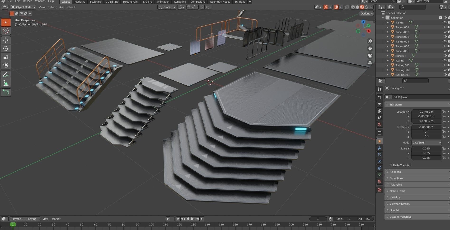 Sci-fi Staircase And floor plate Pack Low-poly 3D model_15