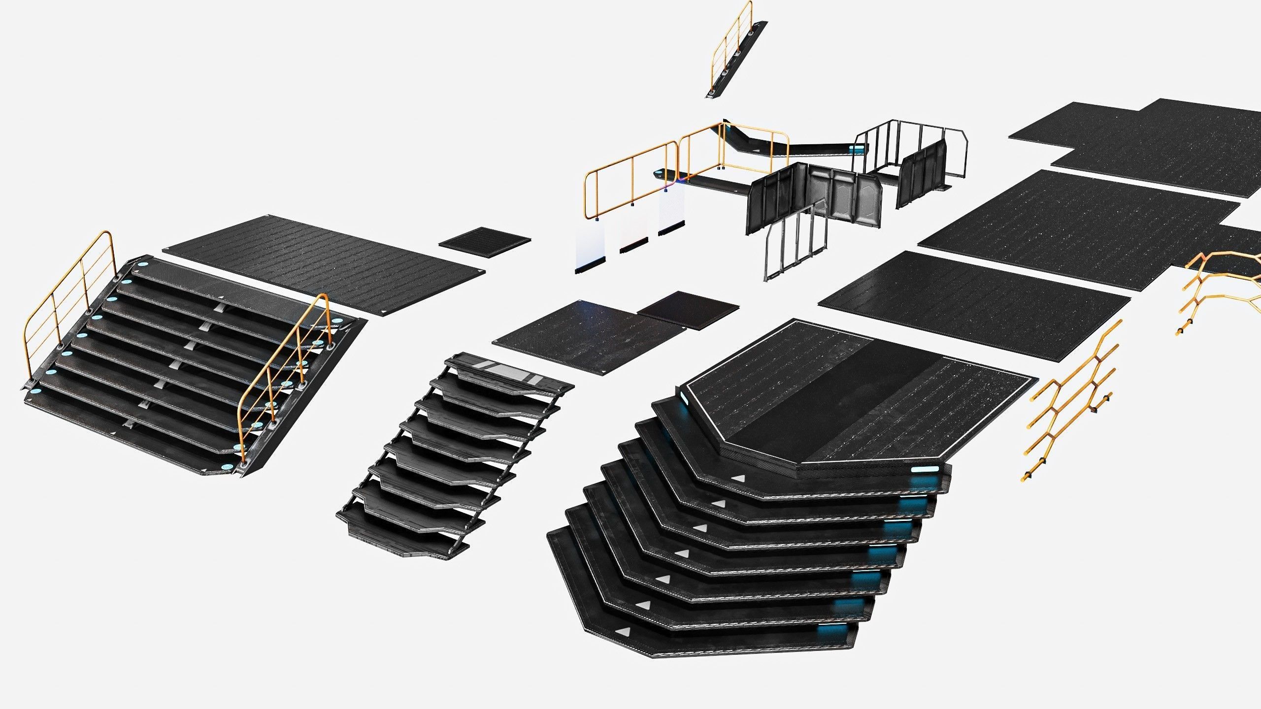 Sci-fi Staircase And floor plate Pack Low-poly 3D model_2
