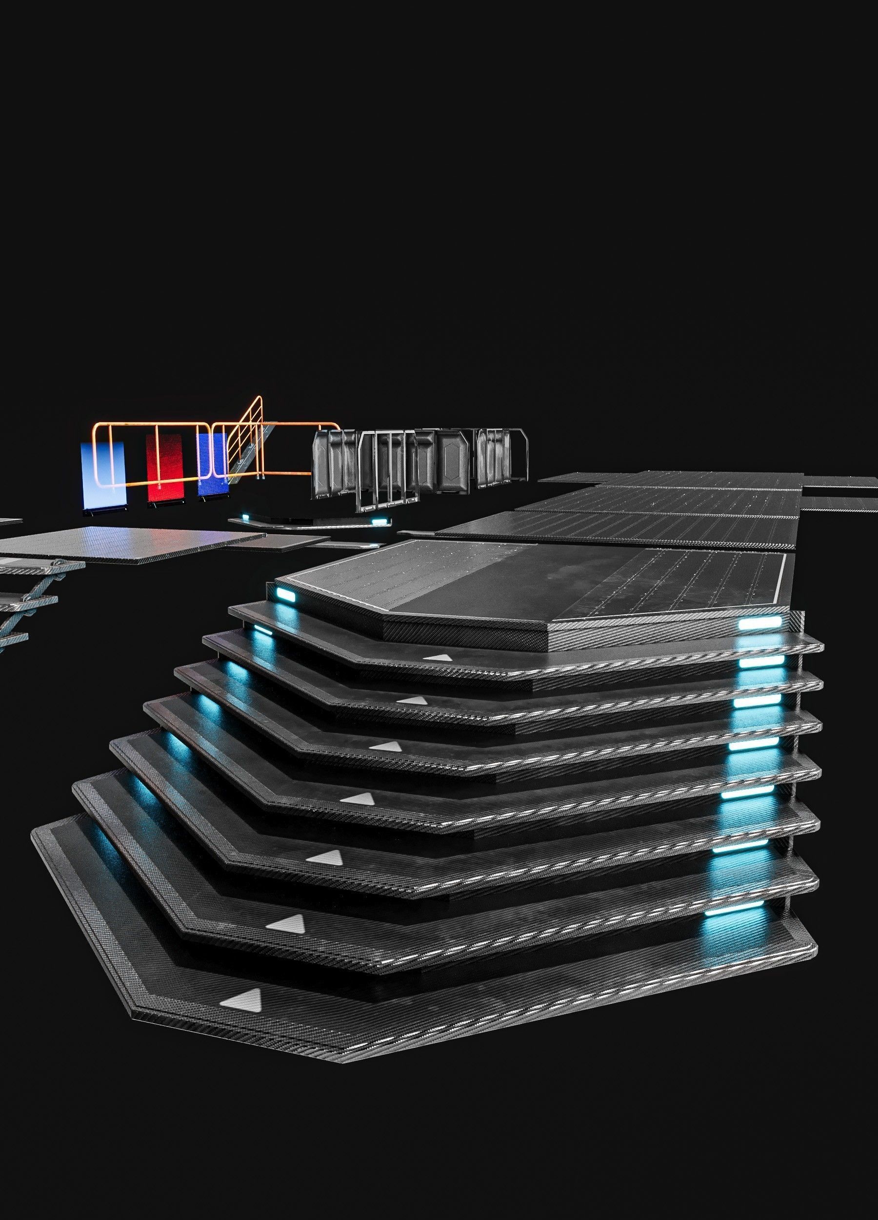 Sci-fi Staircase And floor plate Pack Low-poly 3D model_7