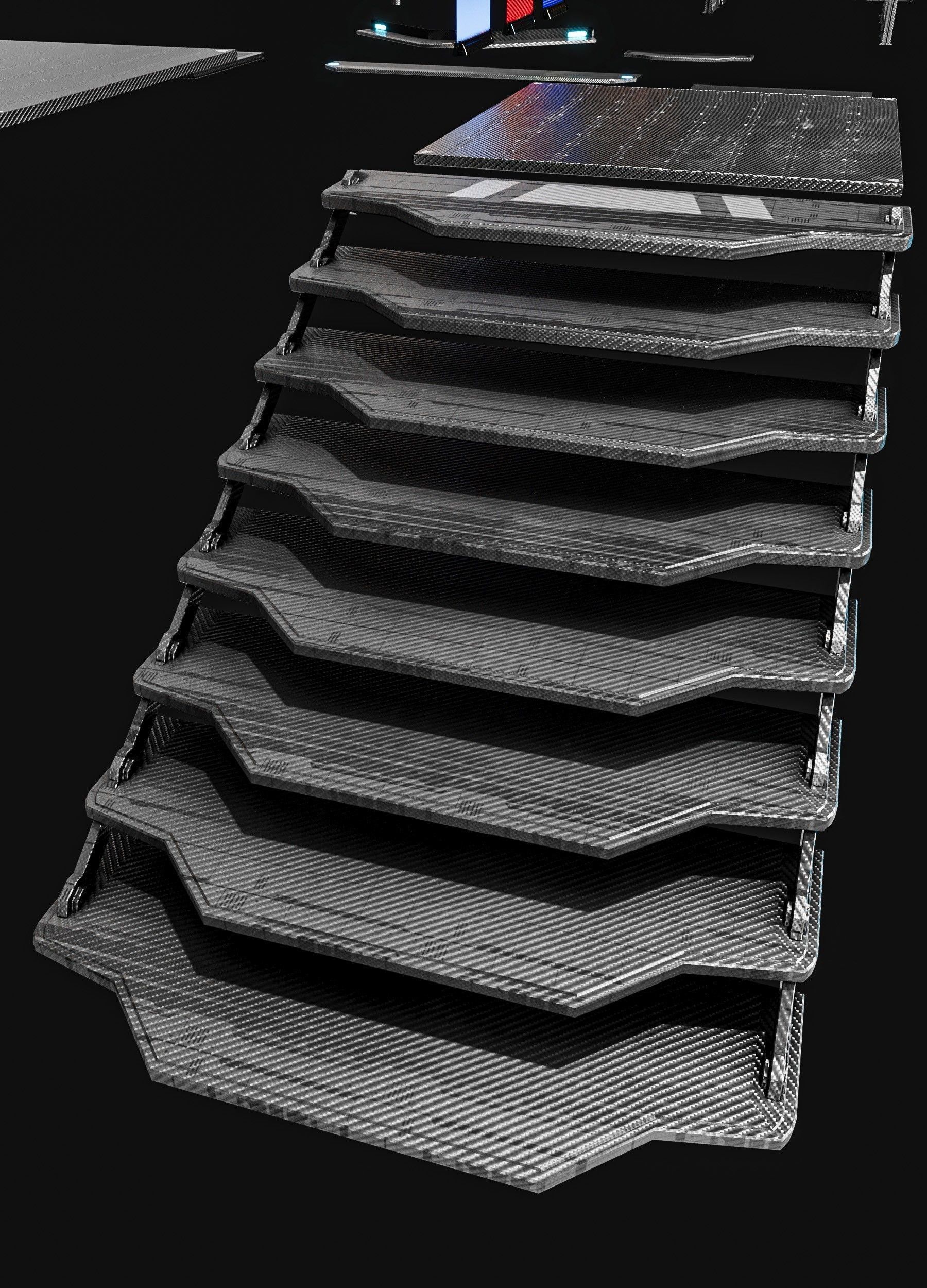 Sci-fi Staircase And floor plate Pack Low-poly 3D model_8