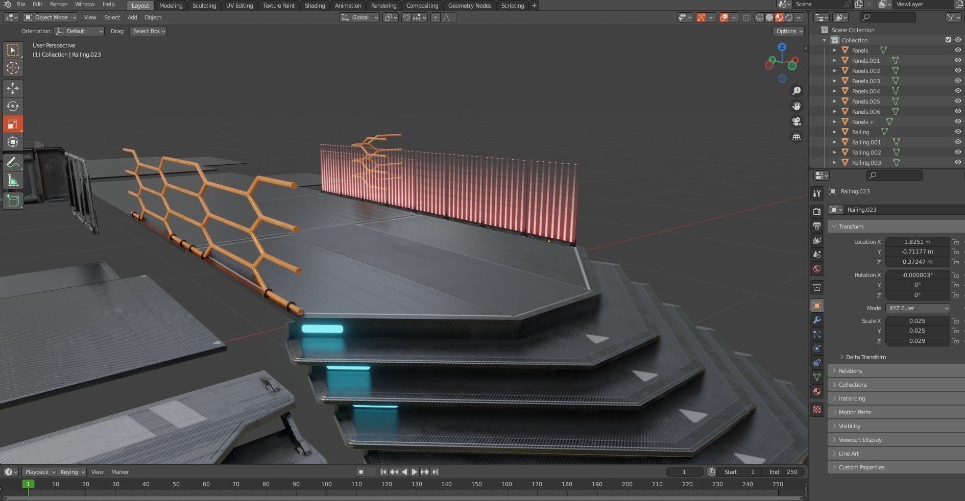Sci-fi Staircase And floor plate Pack Low-poly 3D model_16