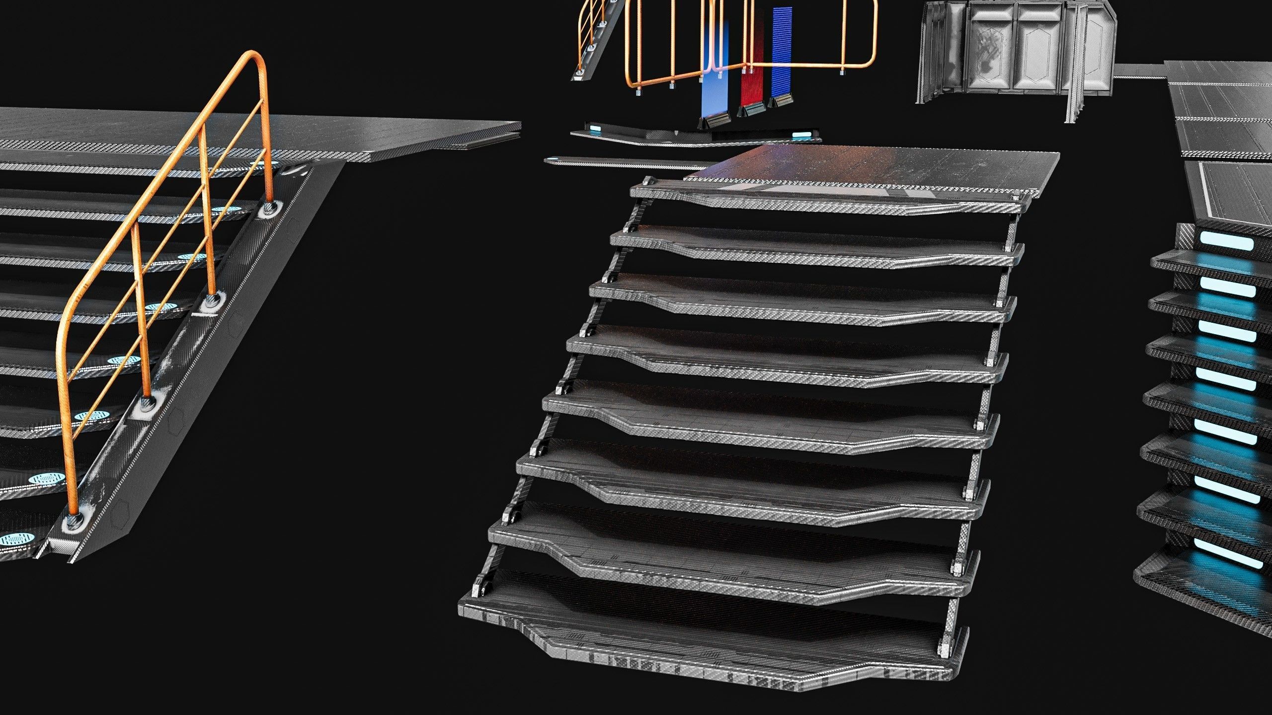 Sci-fi Staircase And floor plate Pack Low-poly 3D model_3