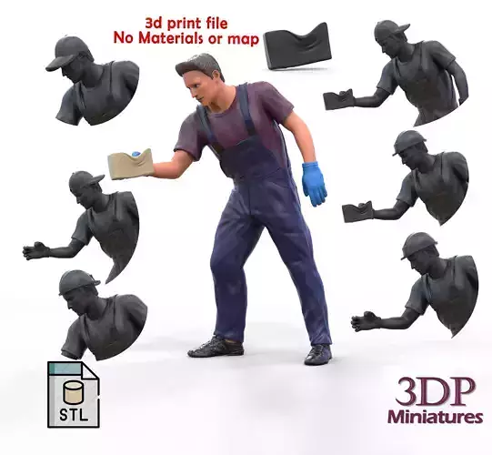 N6 Car Wash Worker with Sponge