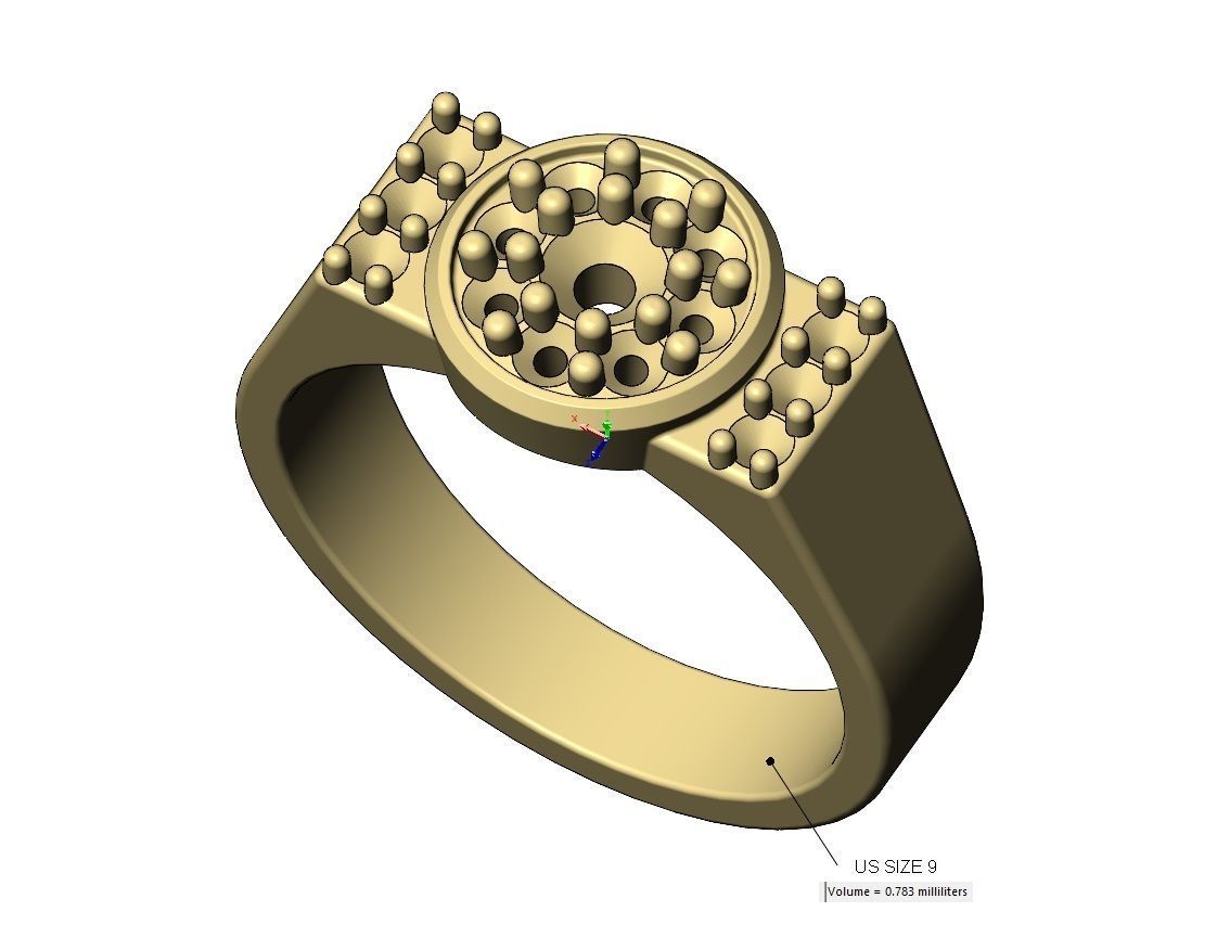 Round cluster and diamond sides ring US sizes 7 8 9 3D print model_12