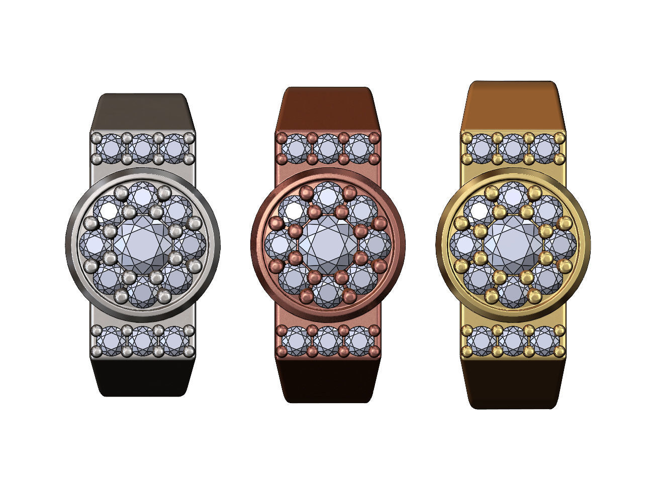 Round cluster and diamond sides ring US sizes 7 8 9 3D print model_1