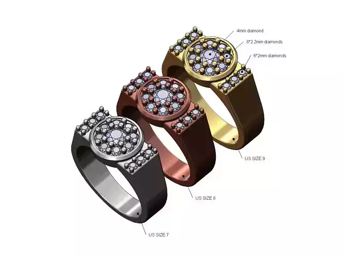 Round cluster and diamond sides ring US sizes 7 8 9