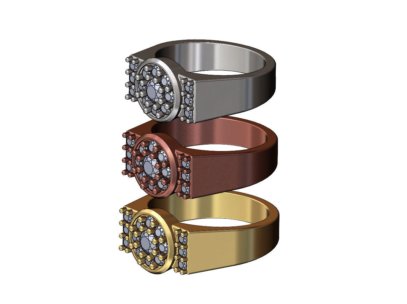 Round cluster and diamond sides ring US sizes 7 8 9 3D print model_3